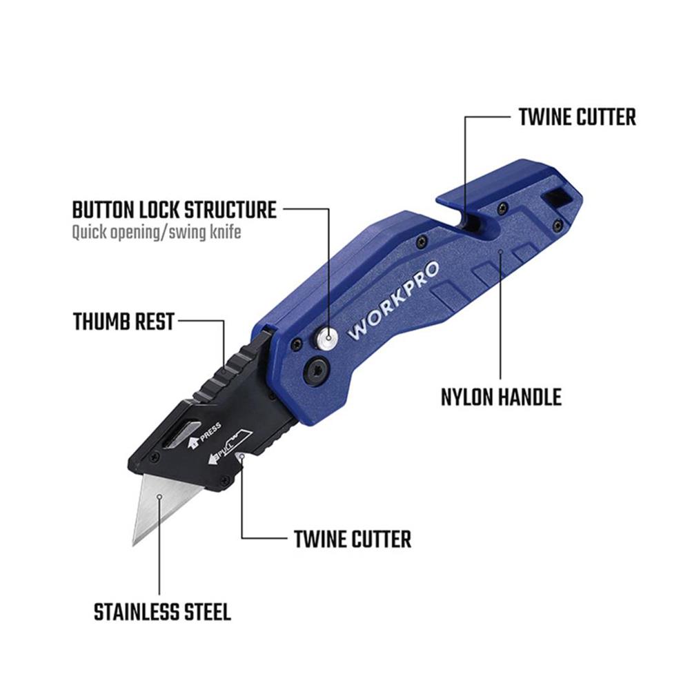 มีดพับอเนกประสงค์ด้ามจับไนลอน WORKPRO WP211008