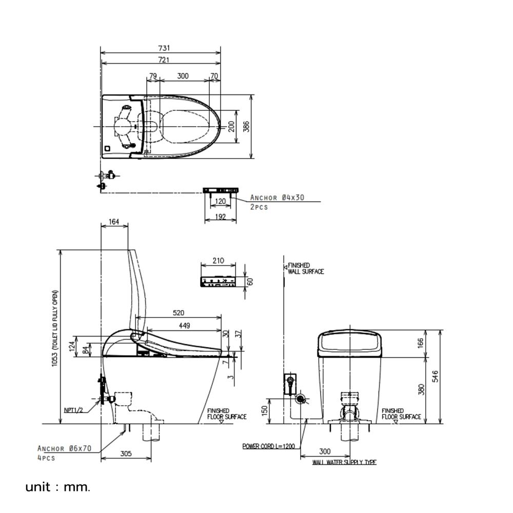 สุขภัณฑ์อัตโนมัติ TOTO G5A (CES76311) 4.8 ลิตร สีขาว