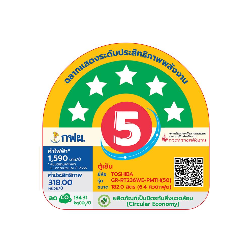 ตู้เย็น 2 ประตู TOSHIBA GR-RT236WE-PMTH(50) 6.4 คิว สีเงินเข้ม