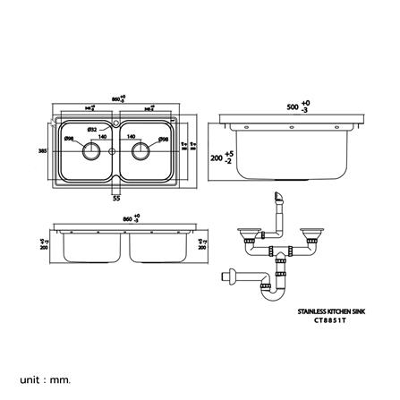 ซิงค์ฝัง 2 หลุม COTTO CT8851T 85 ซม. สีเงิน_3