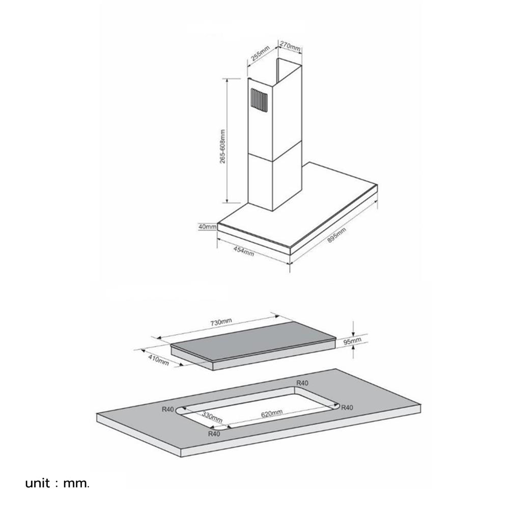 เตาฝัง+เครื่องดูดควัน TECNOSTAR HD 90 SB+HB MINI2R