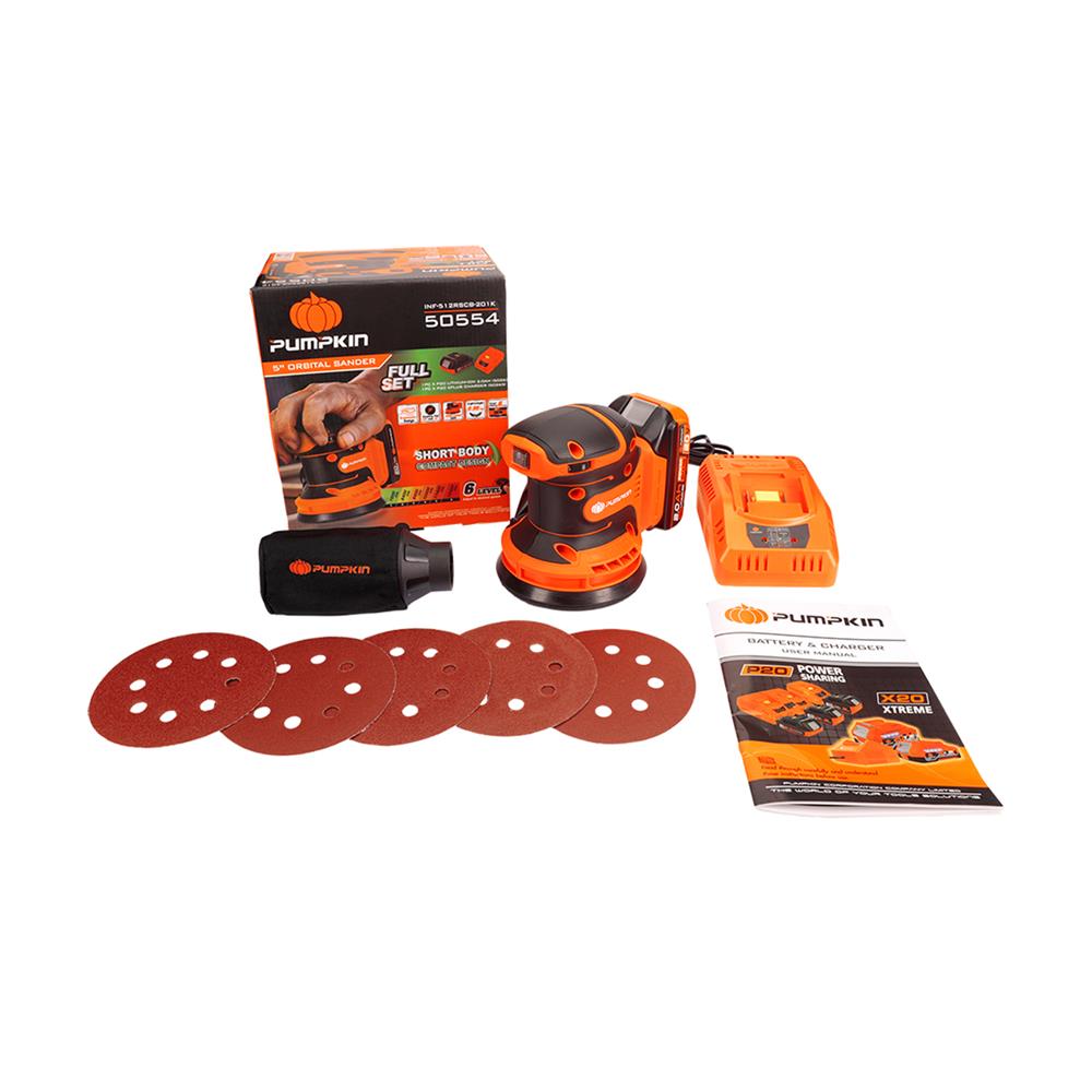 เครื่องขัดกระดาษทรายกลมไร้สาย 5 นิ้ว PUMPKIN 50554 INF-512RSCB-201K