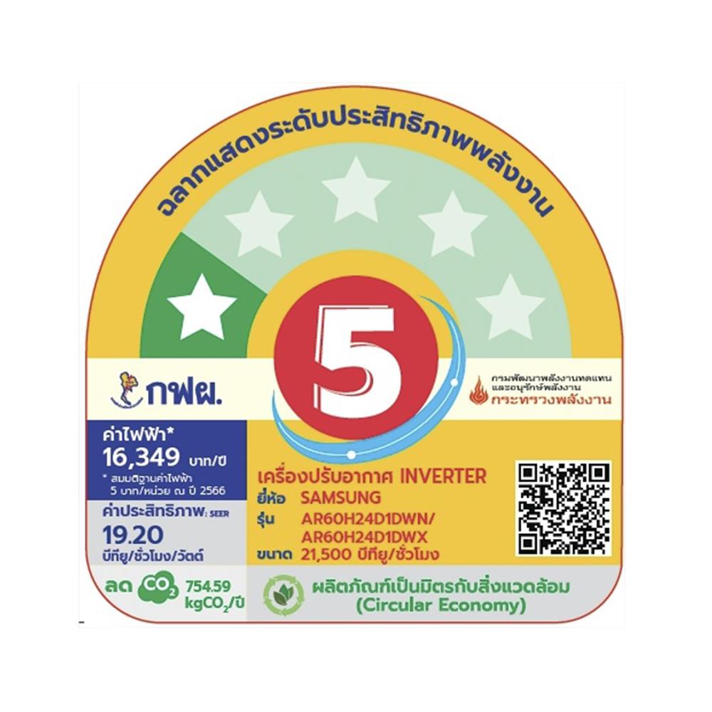 แอร์ผนัง SAMSUNG AR60H24D1DWNST 21500 บีทียู อินเวอร์เตอร์
