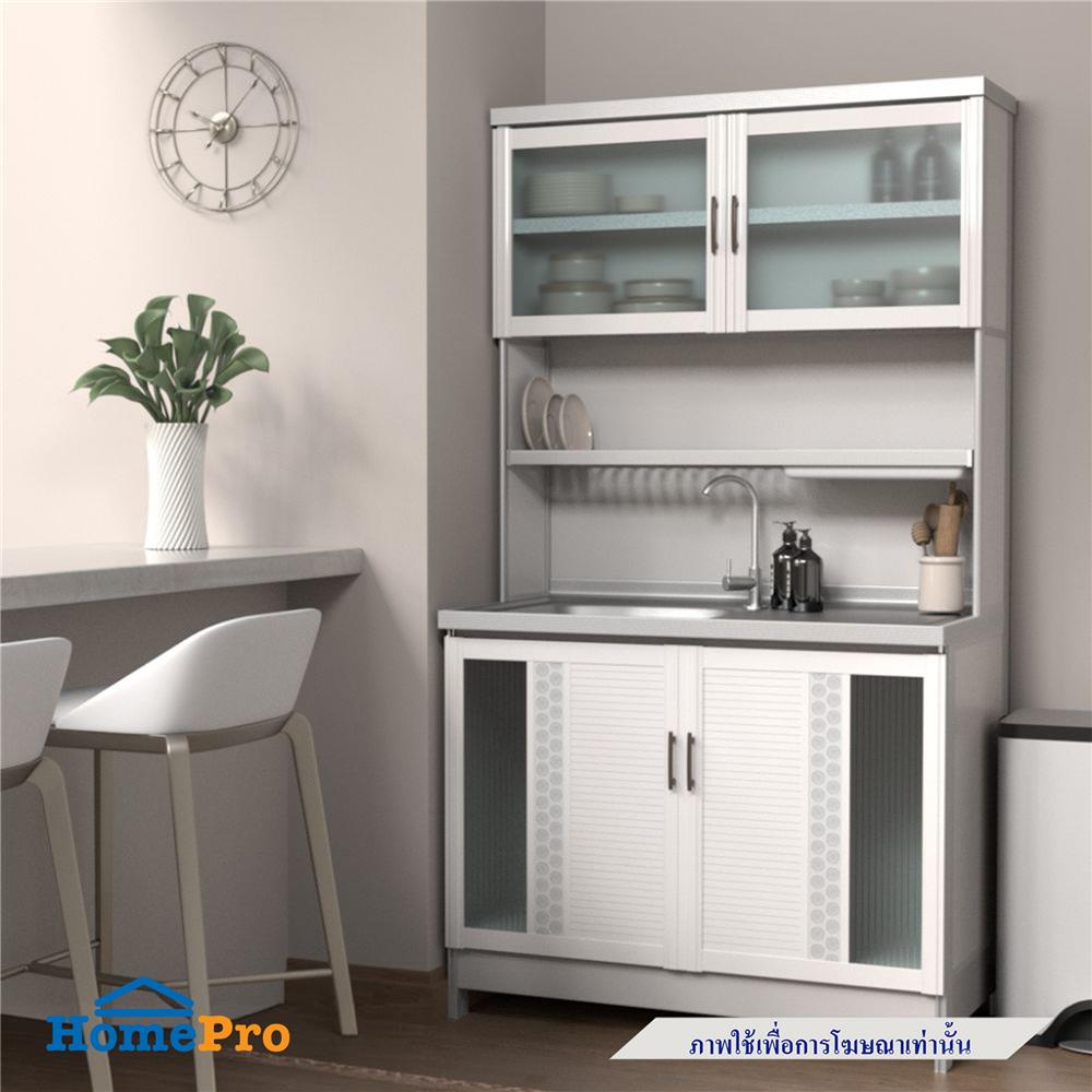 ครัวอะลูมิเนียมสำเร็จรูป ท็อปซิงค์ซ้าย 3MITI STR 100LF 100 ซม. สีขาว