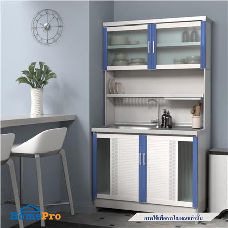 ครัวอะลูมิเนียมสำเร็จรูป ท็อปซิงค์ซ้าย 3MITI STR 100LF 100 ซม. สีฟ้า-ขาว_0