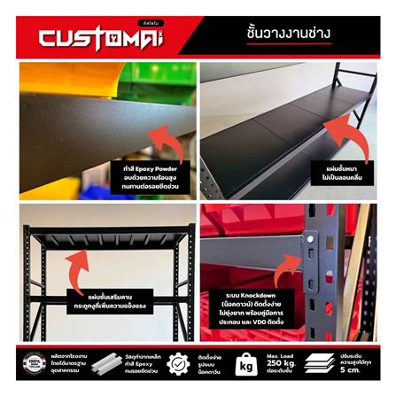 ชั้นเหล็ก 4 ชั้น CUSTOMAI COMBO SET PEG SIZE XL 1.2 เมตร สีน้ำเงิน/ดำ_6