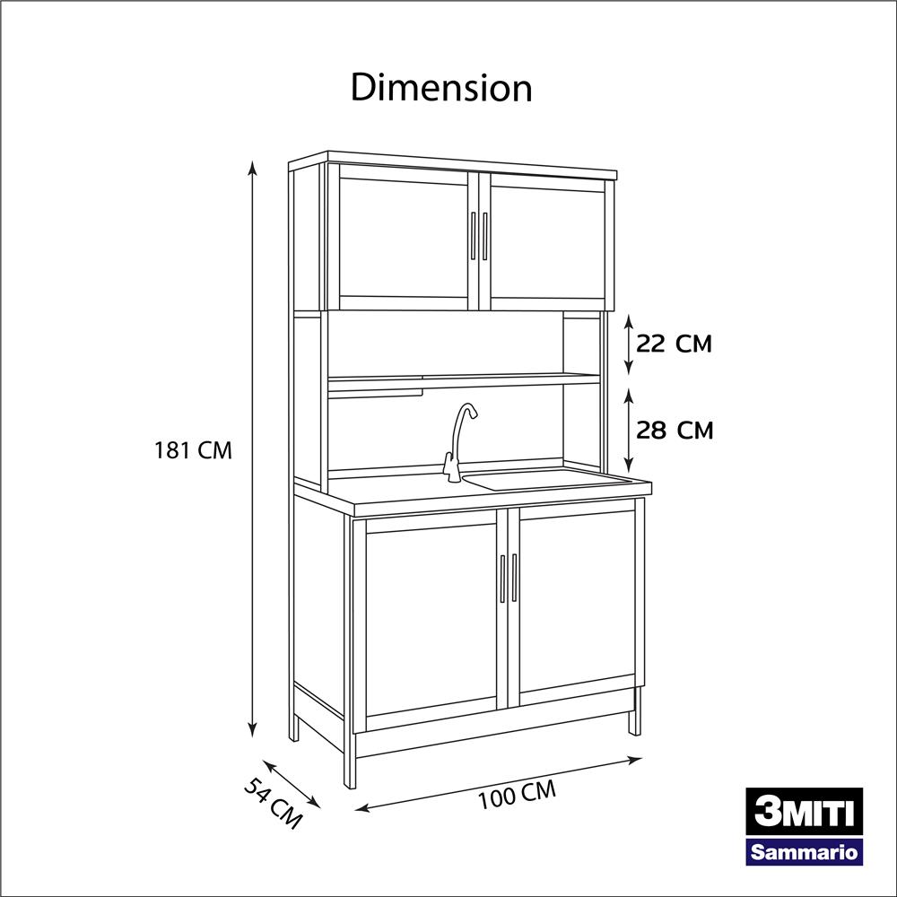 ครัวอะลูมิเนียมสำเร็จรูป ท็อปซิงค์ขวา 3MITI STR 100RF 100 ซม. สีฟ้า-ขาว