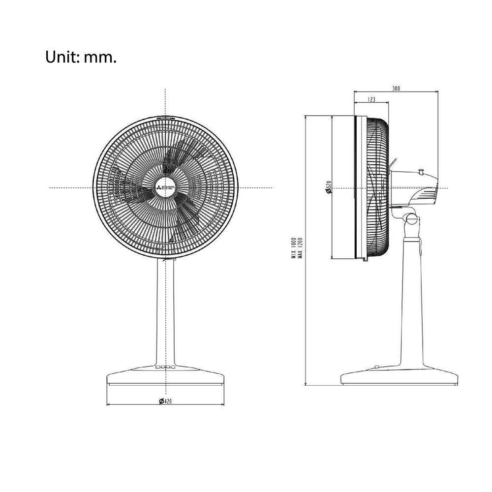 พัดลมสไลด์ 18 นิ้ว MITSUBISHI R18A-GB ABL สีฟ้า