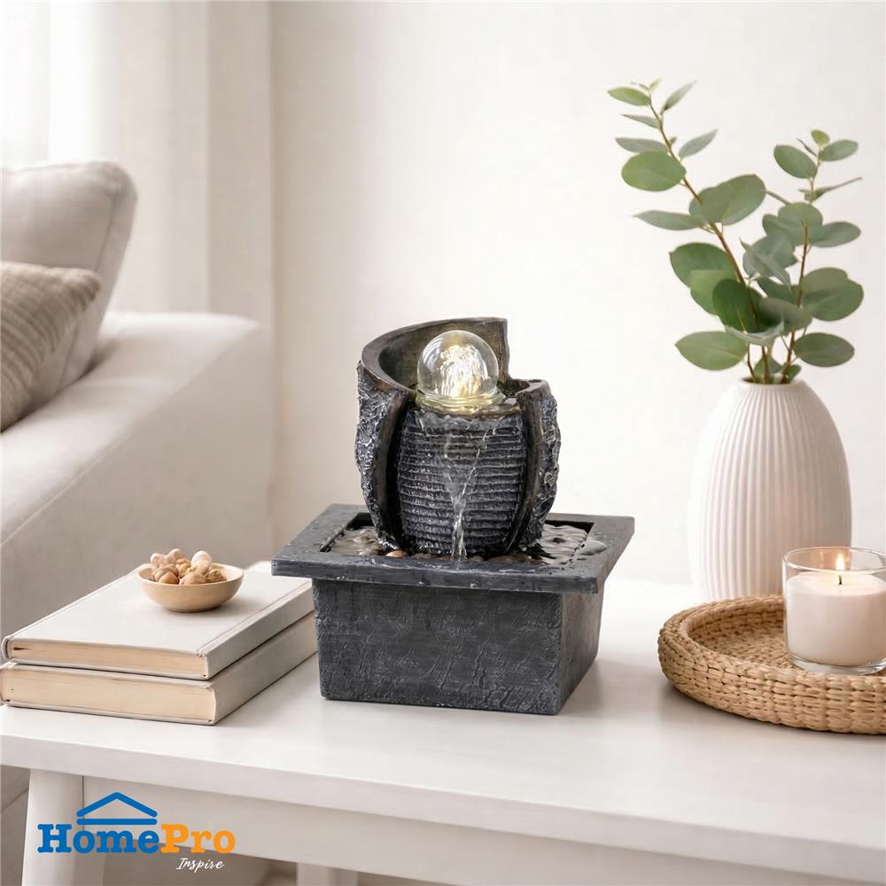 น้ำพุน้ำล้นตั้งโต๊ะ SPRING RIVA สีดำ/เทา