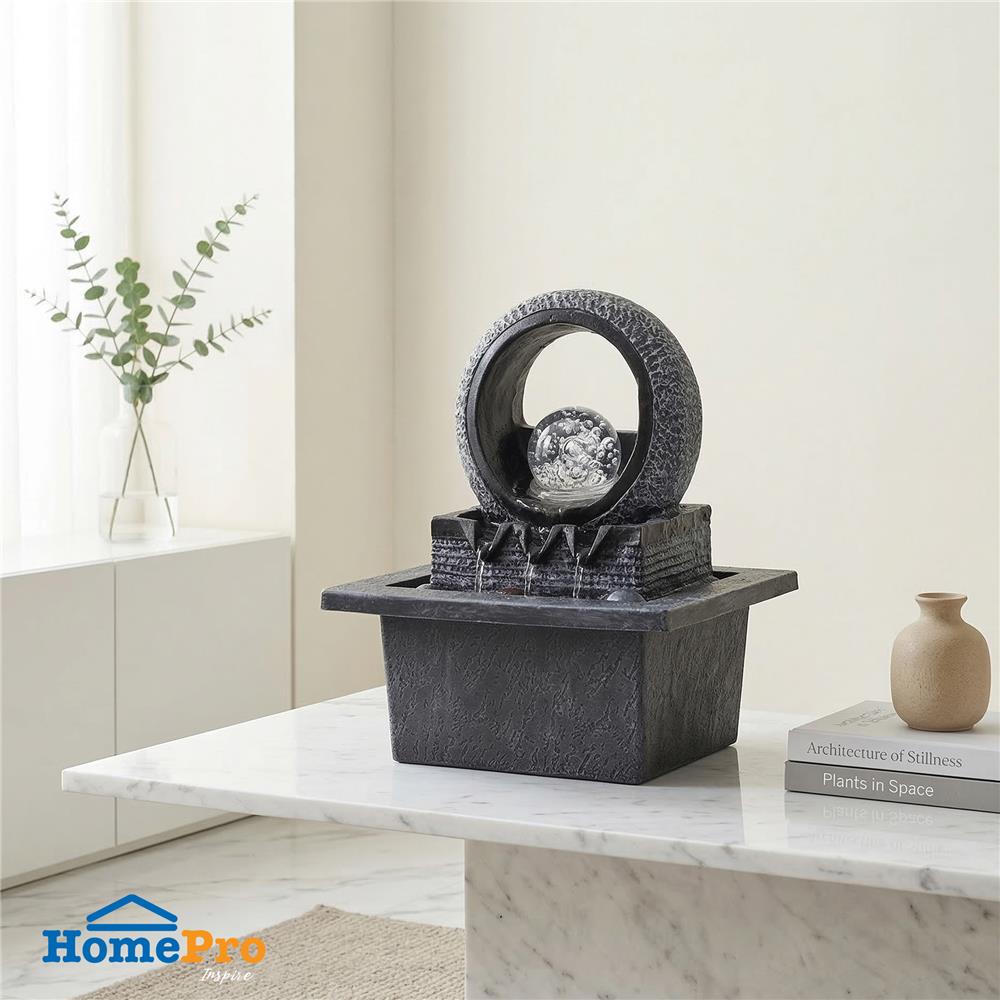 น้ำพุน้ำล้นตั้งโต๊ะ SPRING ELVA สีดำ/เทา