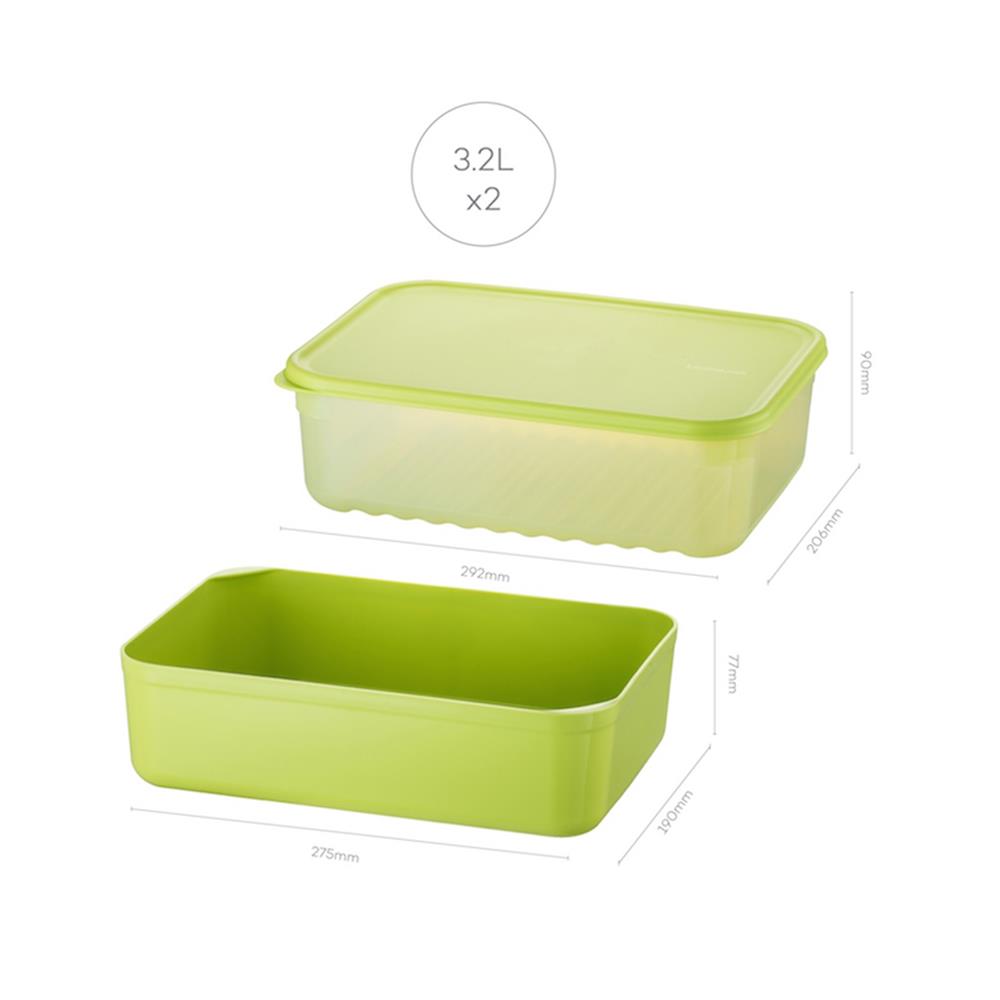 กล่องอาหารพร้อมตะกร้า LOCKNLOCK SMART KEEP FRESH HLE5600NT 3.2 ลิตร สีเขียว (แพ็ก 2 ชิ้น)