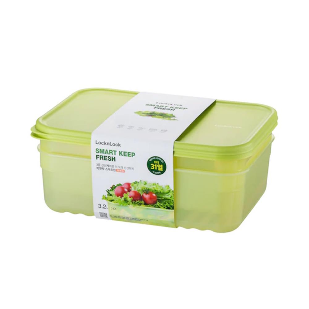 กล่องอาหาร LOCKNLOCK SMART KEEP FRESH HLE5600NS2 3.2 ลิตร สีเขียว (แพ็ก 2 ชิ้น)