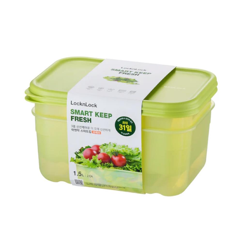 กล่องอาหาร LOCKNLOCK SMART KEEP FRESH HLE5400NS2 1.5 ลิตร สีเขียว (แพ็ก 2 ชิ้น)