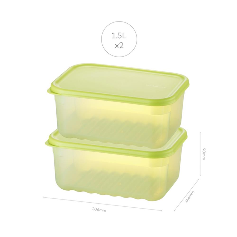 กล่องอาหาร LOCKNLOCK SMART KEEP FRESH HLE5400NS2 1.5 ลิตร สีเขียว (แพ็ก 2 ชิ้น)