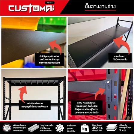 ชั้นเหล็ก 4 ชั้น CUSTOMAI COMBO SET PEG SIZE L 1.8 เมตร สีน้ำเงิน/ดำ_5