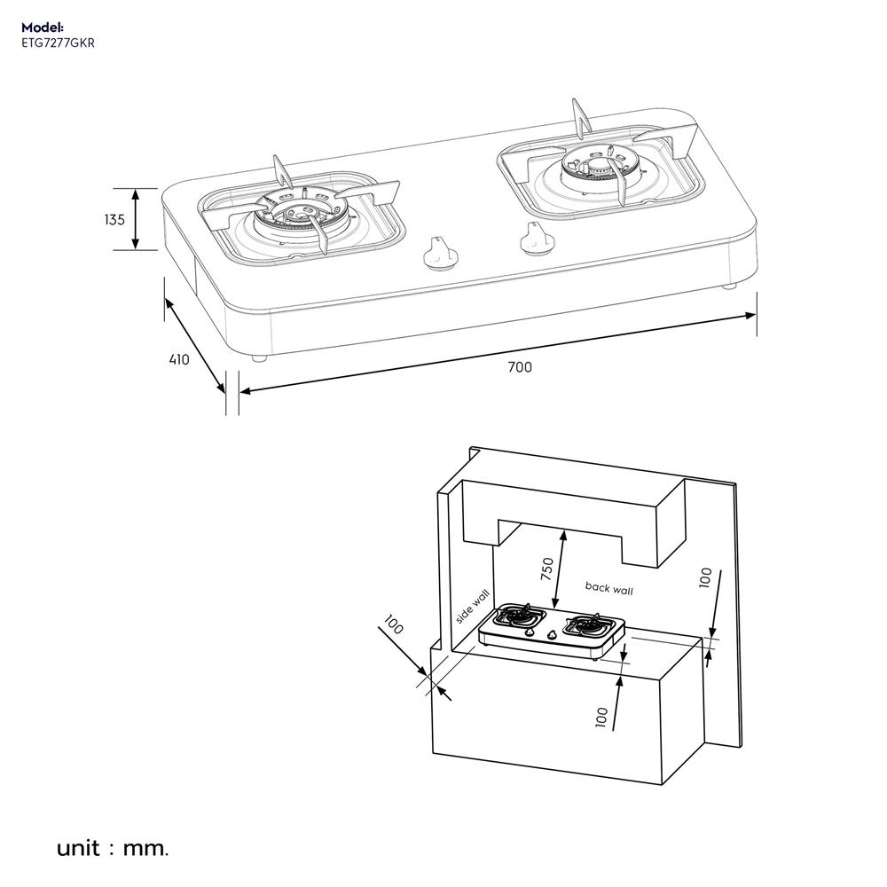 เตาแก๊สตั้งโต๊ะ 2 หัวแก๊ส ELECTROLUX ETG7277GKR