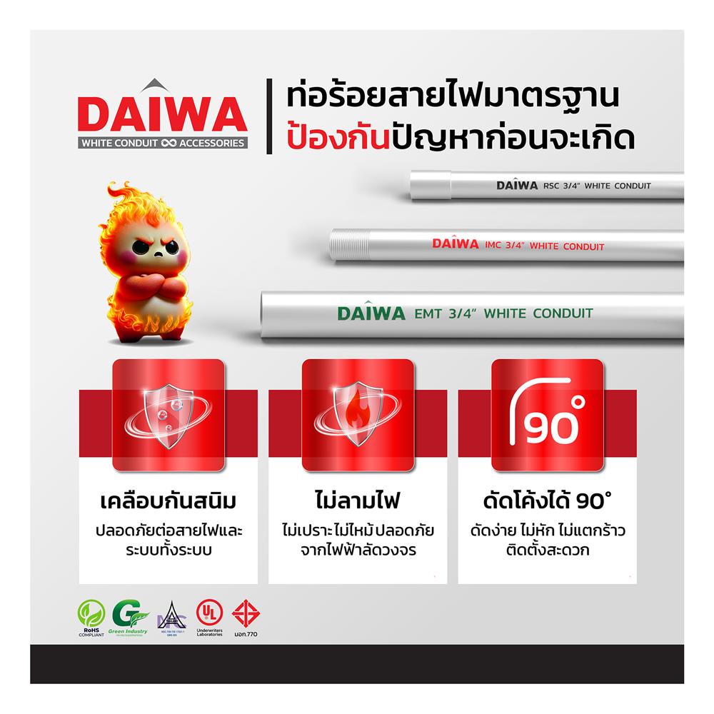 ท่อตรงเหล็กหนา IMC DAIWA 3/4 นิ้ว ยาว 3 เมตร สีเงิน
