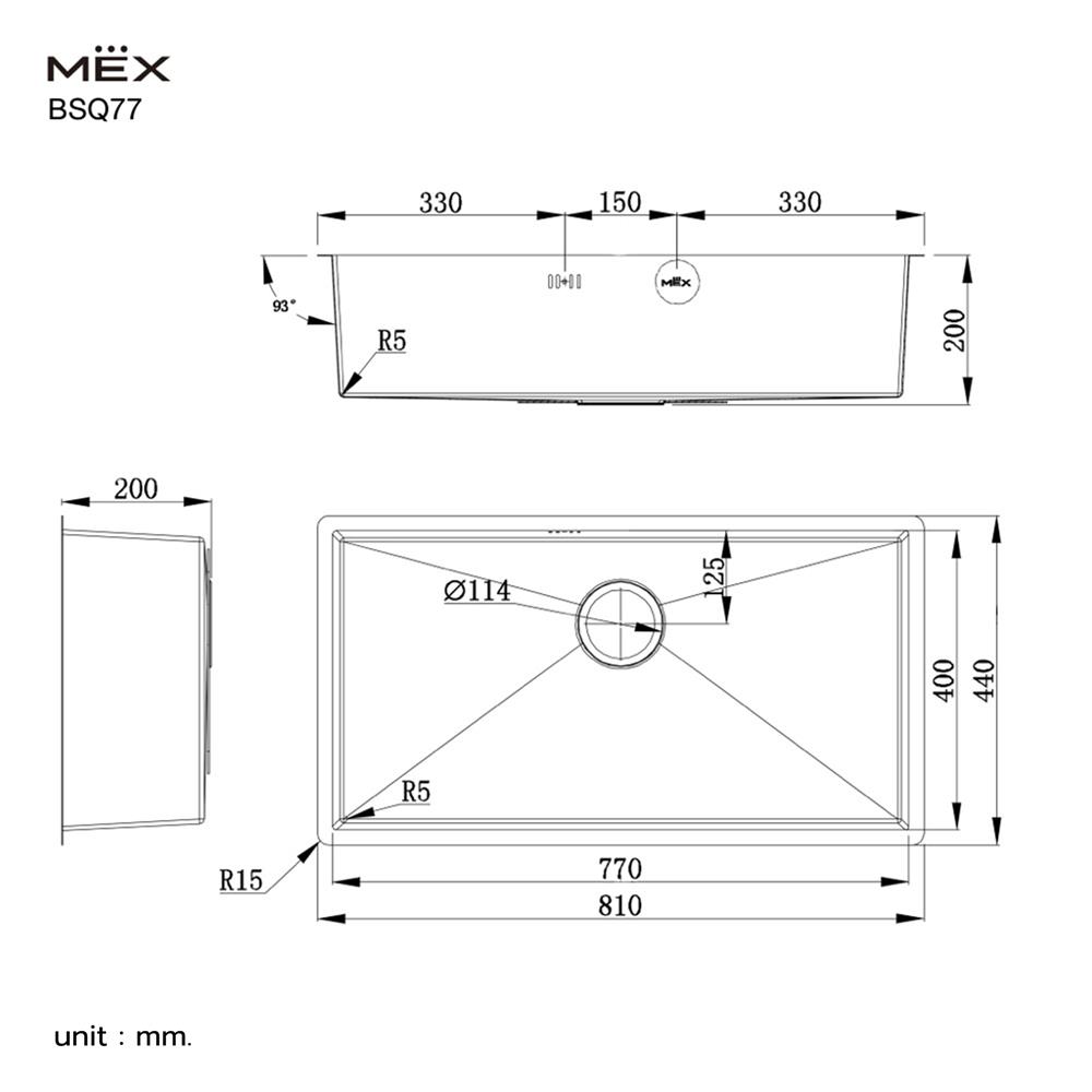 ซิงค์ฝัง 1 หลุม MEX BSQ77 81 ซม. สีเงิน