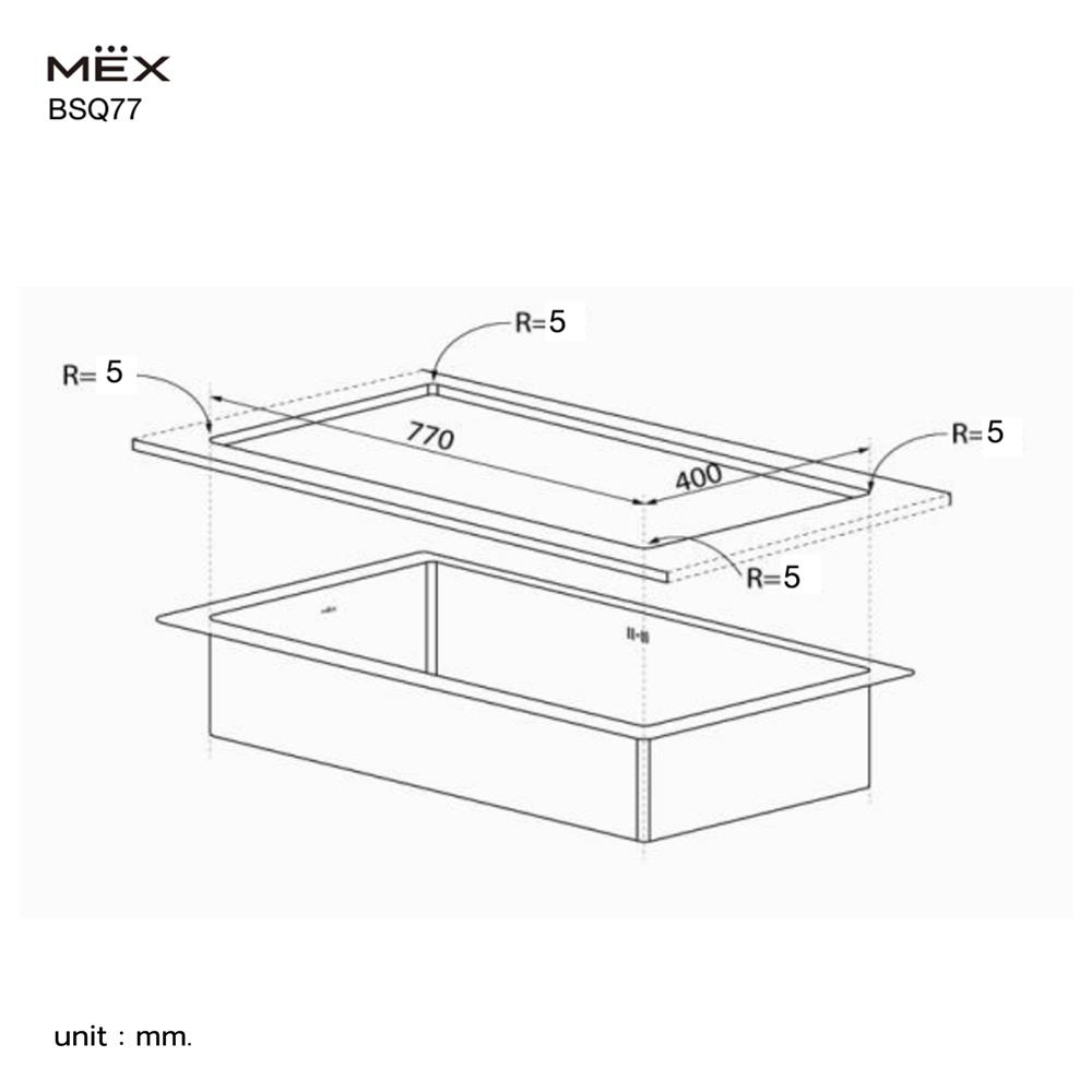 ซิงค์ฝัง 1 หลุม MEX BSQ77 81 ซม. สีเงิน