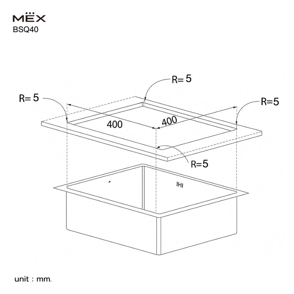 ซิงค์ฝัง 1 หลุม MEX BSQ40 44 ซม. สีเงิน