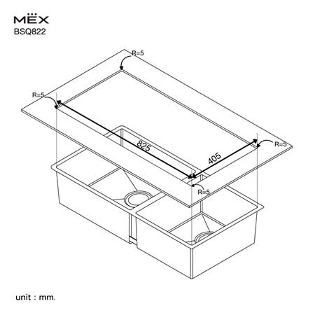 ซิงค์ฝัง 2 หลุม MEX BSQ822 86 ซม. สีเงิน_2