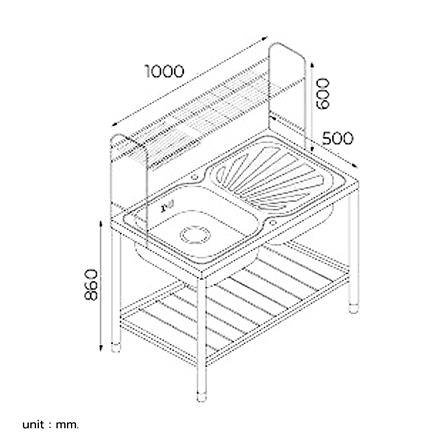 ซิงค์ขาตั้ง 1 หลุม 1 ที่พัก LINEA AK100 1B1D สีเทาดำ_3