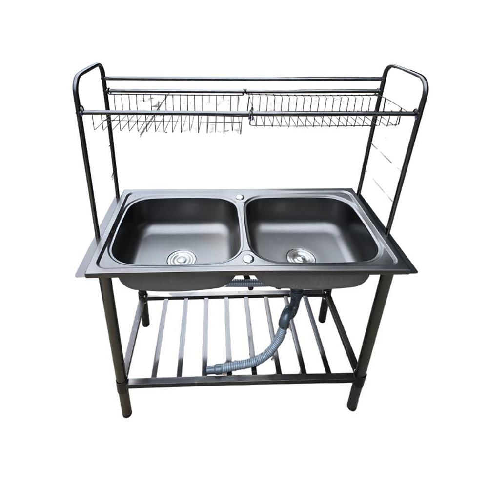 ซิงค์ขาตั้ง 2 หลุม LINEA AK100 2B สีเทาดำ