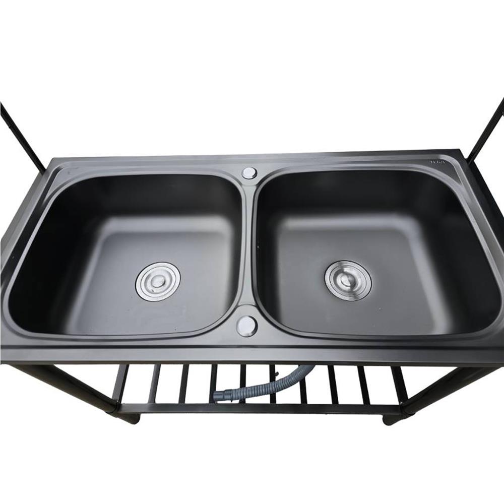 ซิงค์ขาตั้ง 2 หลุม LINEA AK100 2B สีเทาดำ