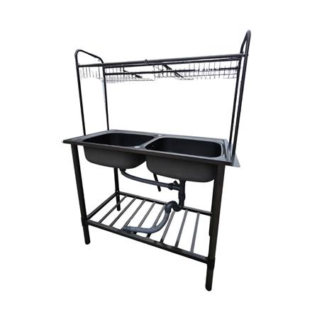 ซิงค์ขาตั้ง 2 หลุม LINEA AK100 2B สีเทาดำ_0