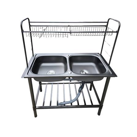 ซิงค์ขาตั้ง 2 หลุม LINEA AK100 2B สีเทาดำ_1