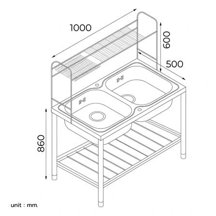 ซิงค์ขาตั้ง 2 หลุม LINEA AK100 2B สีเทาดำ_3