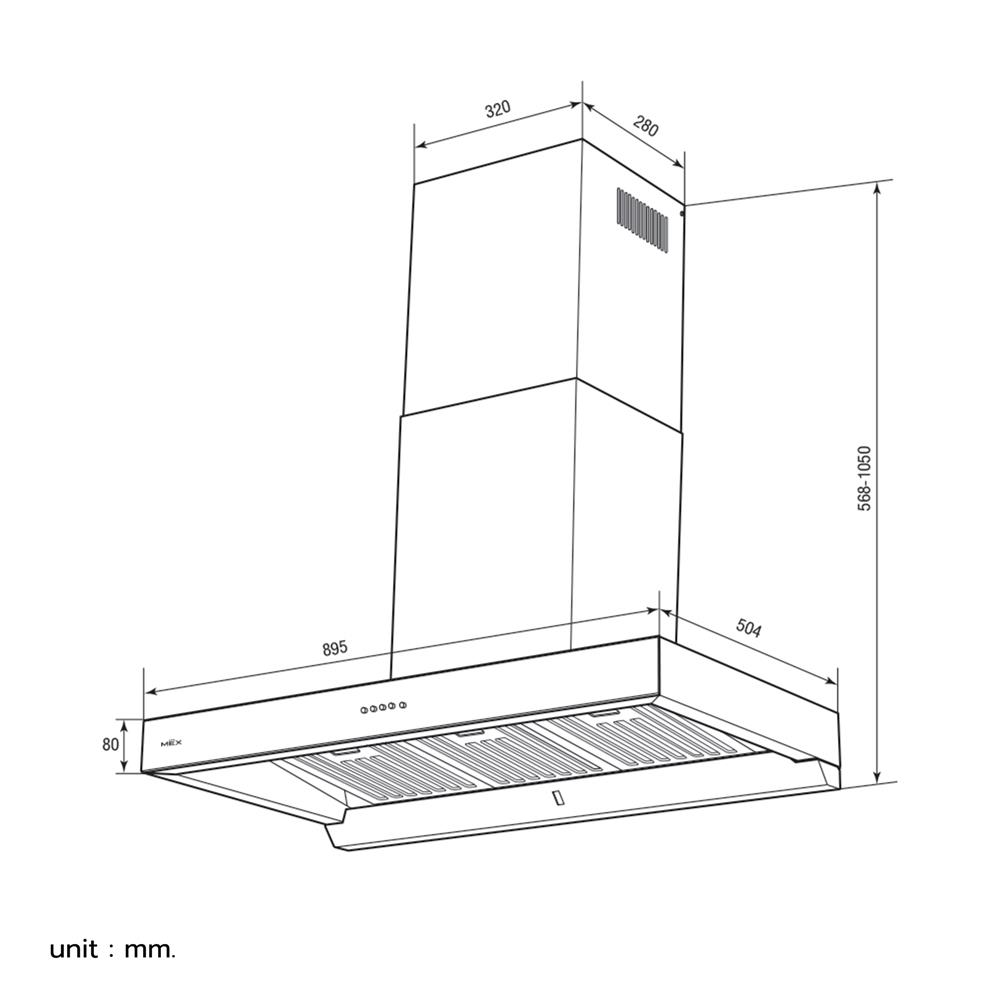 เครื่องดูดควันกระโจม MEX K632BFB90 90 ซม.