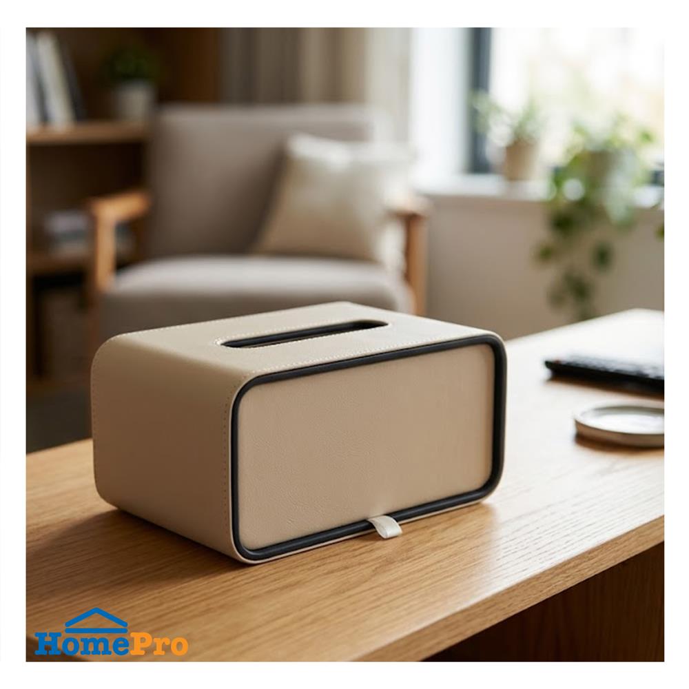 กล่องทิชชู่ PU HOMEPRO COZY SQUARE สีเบจ