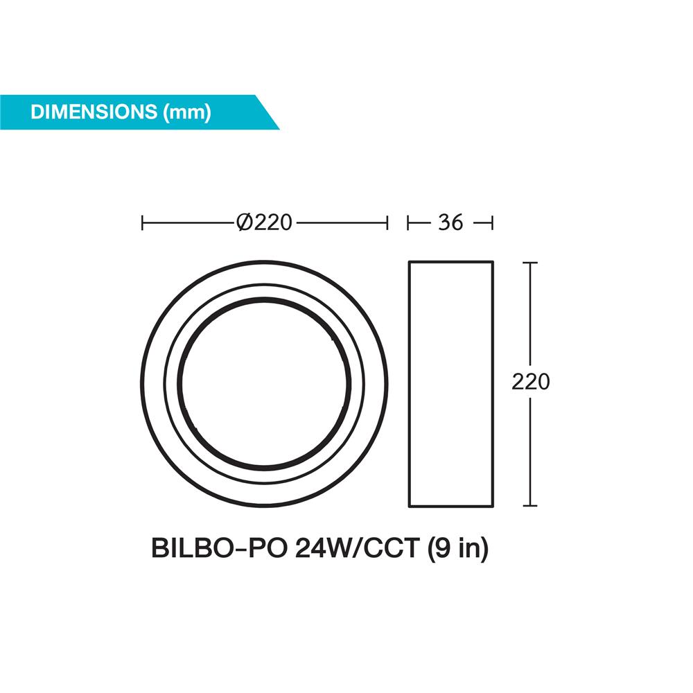 ดาวน์ไลท์ LED BEC BILBO-PO 9 นิ้ว 24 วัตต์ DAYLIGHT/COOL WHITE/WARM WHITE สีดำ