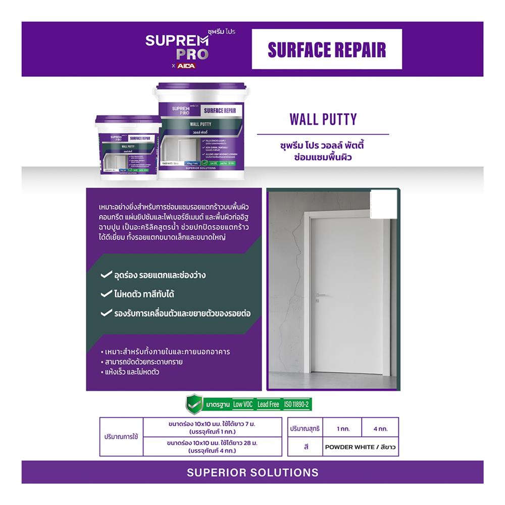 อะคริลิคอุดโป๊ว SUPREM PRO สีขาว 1 กิโลกรัม