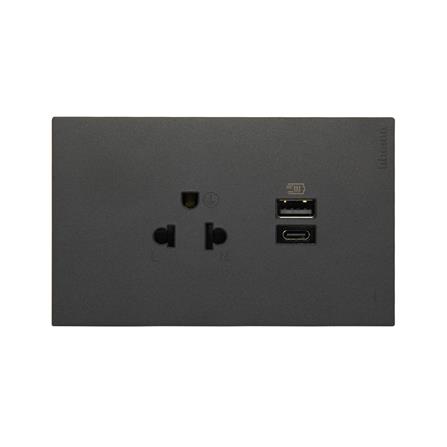 ชุดเต้ารับเดี่ยว 3 ขา พร้อม USB TYPE A + TYPE C BTICINO NEXY SQG4126AC สีดำ_0