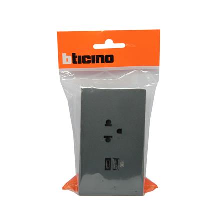 ชุดเต้ารับเดี่ยว 3 ขา พร้อม USB TYPE A + TYPE C BTICINO NEXY SQG4126AC สีดำ_3