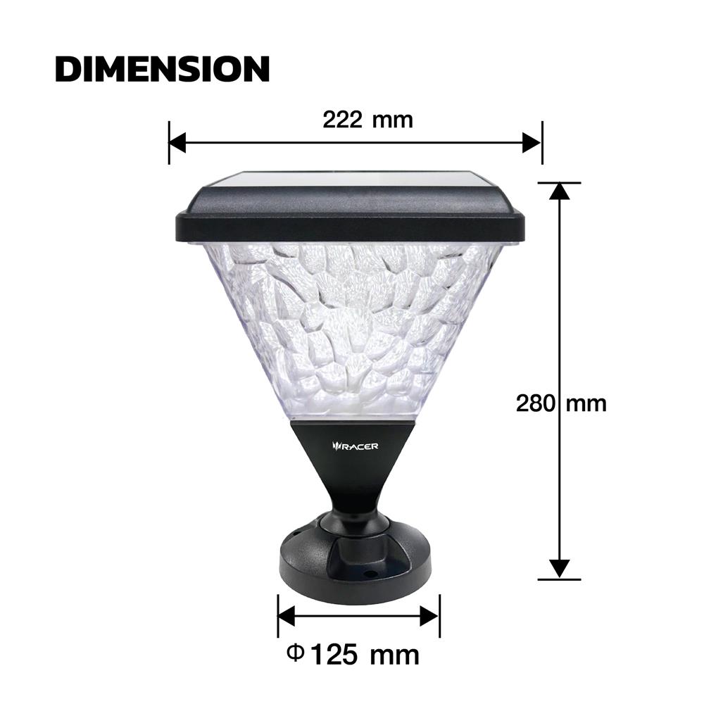 ไฟหัวเสา SOLAR RACER VERONA2 60 วัตต์ DAYLIGHT/COOL WHITE/WARM WHITE สีดำ
