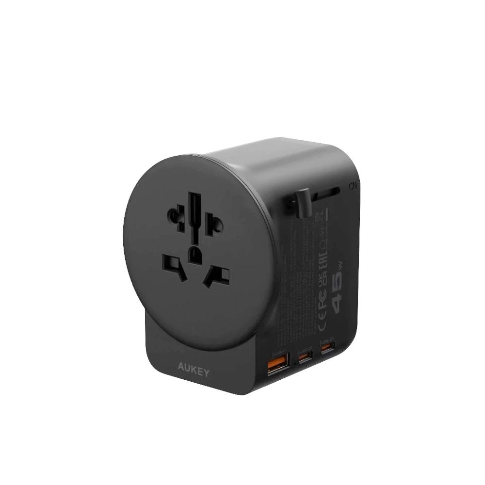 ปลั๊กแปลง 4 IN 1 UNIVERSAL 1 USB A 2 TYPE C AUKEY PA-TA10A 45 วัตต์ สีดำ