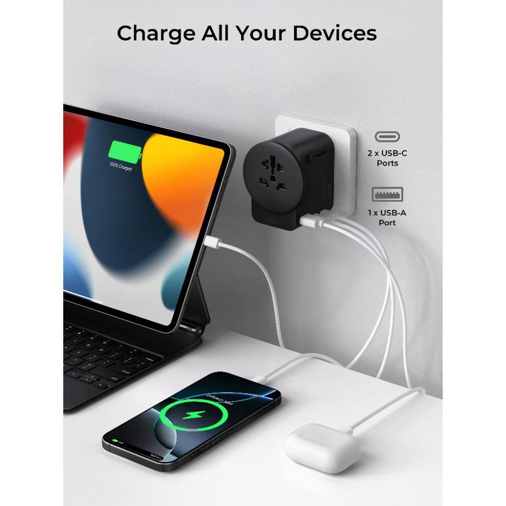 ปลั๊กแปลง 4 IN 1 UNIVERSAL 1 USB A 2 TYPE C AUKEY PA-TA10A 45 วัตต์ สีดำ