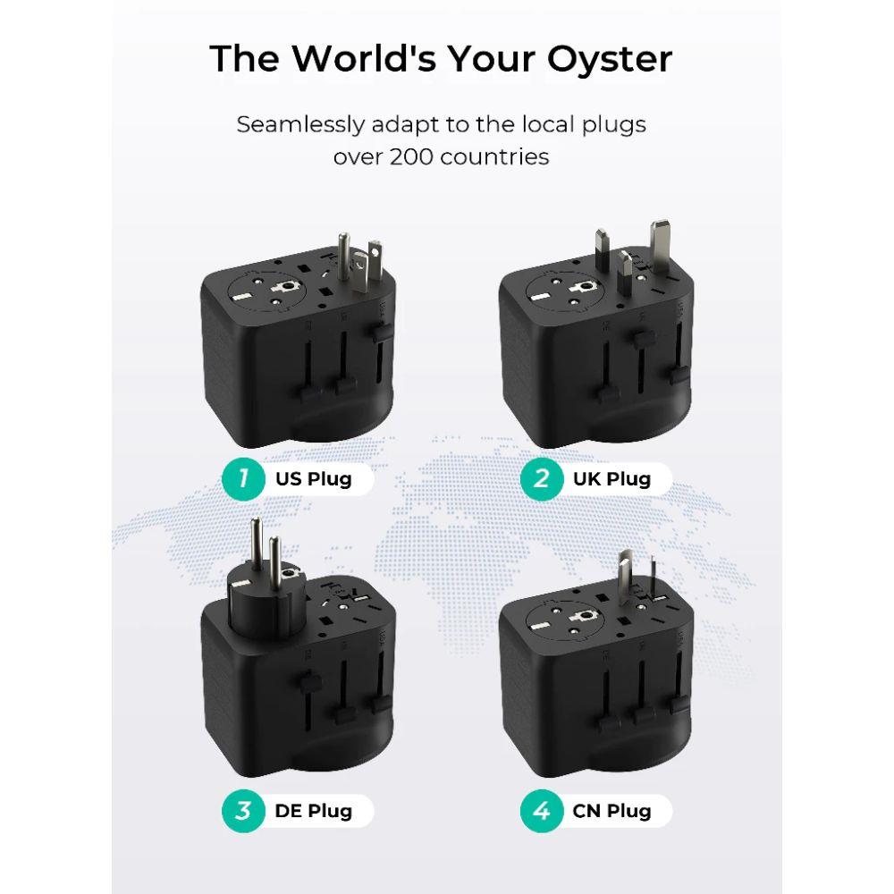 ปลั๊กแปลง 4 IN 1 UNIVERSAL 1 USB A 2 TYPE C AUKEY PA-TA10A 45 วัตต์ สีดำ