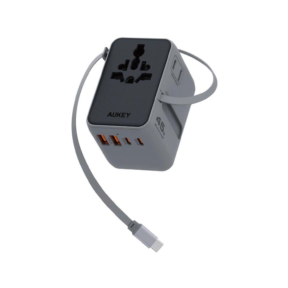 ปลั๊กแปลง 4 IN 1 UNIVERSAL 2 USB A 2 TYPE C AUKEY PA-TA13 45 วัตต์ สีเทา