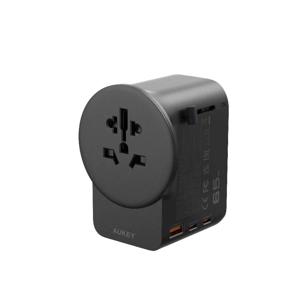 ปลั๊กแปลง 4 IN 1 UNIVERSAL 1 USB A 2 TYPE C AUKEY PA-TA11A 65 วัตต์ สีดำ