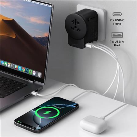 ปลั๊กแปลง 4 IN 1 UNIVERSAL 1 USB A 2 TYPE C AUKEY PA-TA11A 65 วัตต์ สีดำ_1