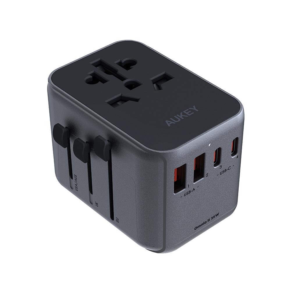 ปลั๊กแปลง 4 IN 1 UNIVERSAL 2 USB A 2 TYPE C AUKEY PA-TA07 35 วัตต์ สีเทา