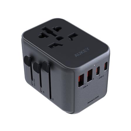 ปลั๊กแปลง 4 IN 1 UNIVERSAL 2 USB A 2 TYPE C AUKEY PA-TA07 35 วัตต์ สีเทา_0
