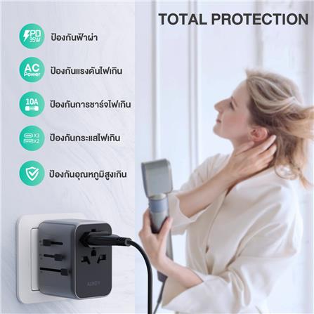 ปลั๊กแปลง 4 IN 1 UNIVERSAL 2 USB A 2 TYPE C AUKEY PA-TA07 35 วัตต์ สีเทา_3
