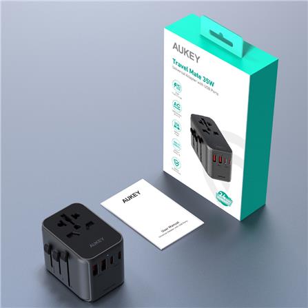 ปลั๊กแปลง 4 IN 1 UNIVERSAL 2 USB A 2 TYPE C AUKEY PA-TA07 35 วัตต์ สีเทา_1