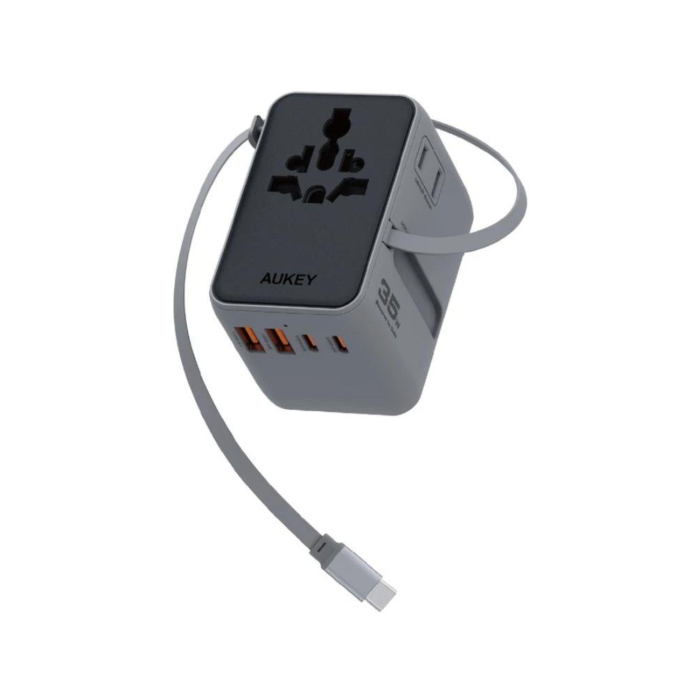 ปลั๊กแปลง 4 IN 1 UNIVERSAL 2 USB A 2 TYPE C AUKEY PA-TA12 35 วัตต์ สีเทา