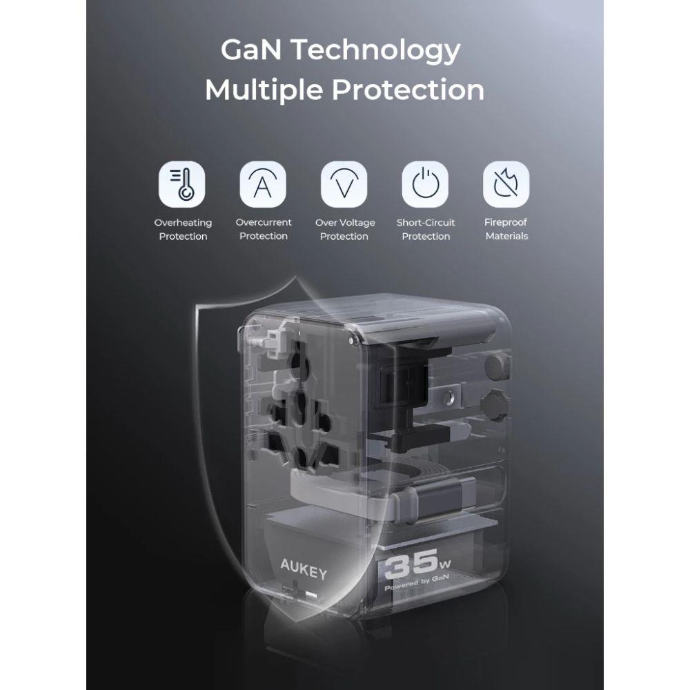 ปลั๊กแปลง 4 IN 1 UNIVERSAL 2 USB A 2 TYPE C AUKEY PA-TA12 35 วัตต์ สีเทา